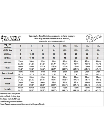 ZANZEA Elegant Women Waist Dress 2024 Summer Patchwork Round Neck Vestidos Fashion Petal Short Sleeves Dress Vintage Office Robe