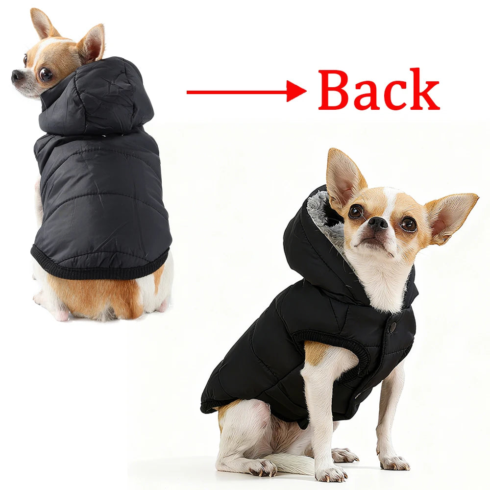 Warm Pet Clothing Hooded Waterproof Puppy Hiking Jacket Coat Solid Thicken Fleece Costume With D-ring For Small Medium Dogs Cats