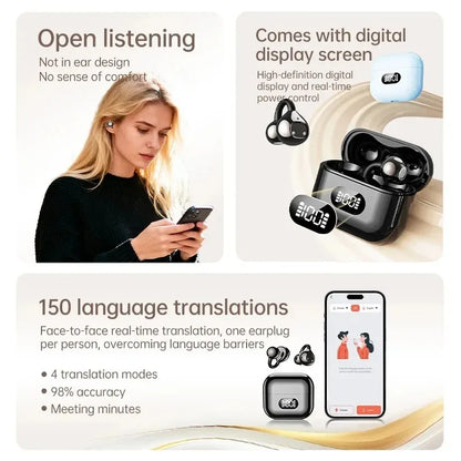 Ear Clip Style Open Ear Earbuds Wireless Bluetooth Stereo Audio Clear HD Calls Touch Controlled Portable Headphones for Sports