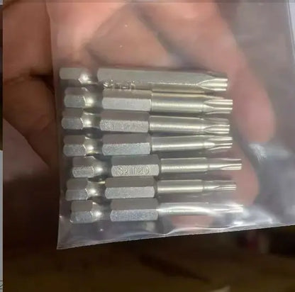 7 Pcs 5 Point Torx Screwdriver Bits 50mm S2 Magnetic Star Screw Driver 1/4" Hex Shank T10 T15 T20 T25 T27 T30 T40