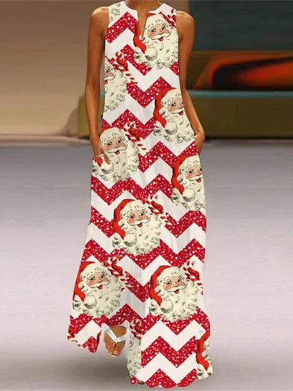 Christmas Tree 3D Printing Dress Fashion Sexy Sleeveless V-neck Long Dress Casual Party Maxi Female Dress Street Fashion Dresses
