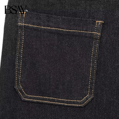 BSAY Jeans for Women Fashion Autumn Winter New Solid Color Pocket Loose Retro High Waist Wide Leg Pants Chic Female Trousers