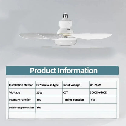 LED Socket Fan Light with Remote Small Ceiling Fan with Light, Cordless Light Socket Fan for Kitchen Bedroom Small Room