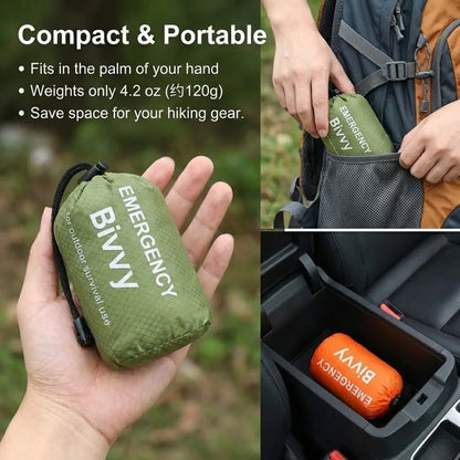 3-in-1 Car Emergency Sleeping Bag Set: Lightweight, compact, with whistle & carry bag. Perfect for survival, camping & hiking.