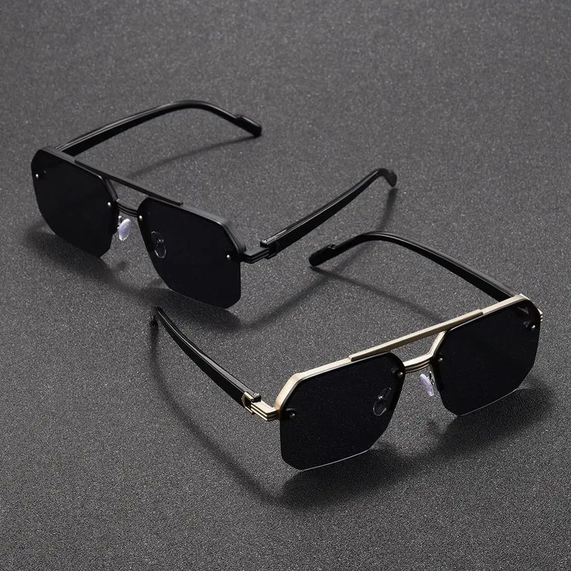 Men's Metal Sunglasses Square Half Frame Rice Nails Casual Trend Glasses Personality Retro Fashion Outdoor Sports Eyeglasses
