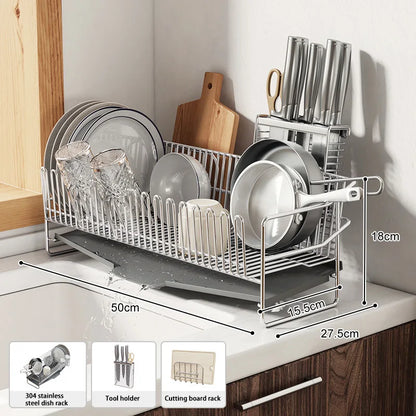 Dish Drying Rack with Drainboard, Dish Rack for Kitchen Counter, Dish Drainer Rack with Utensil Holder, Kitchen Organization