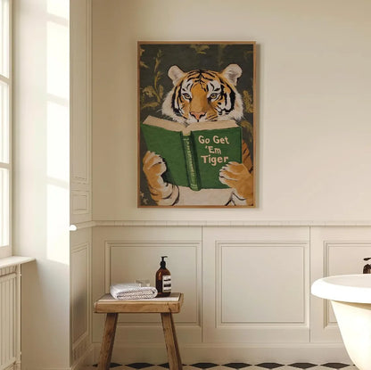 Humorous Bookworm Wall Art Decor for Library Office Study - Unique Theme Home Decorative Painting