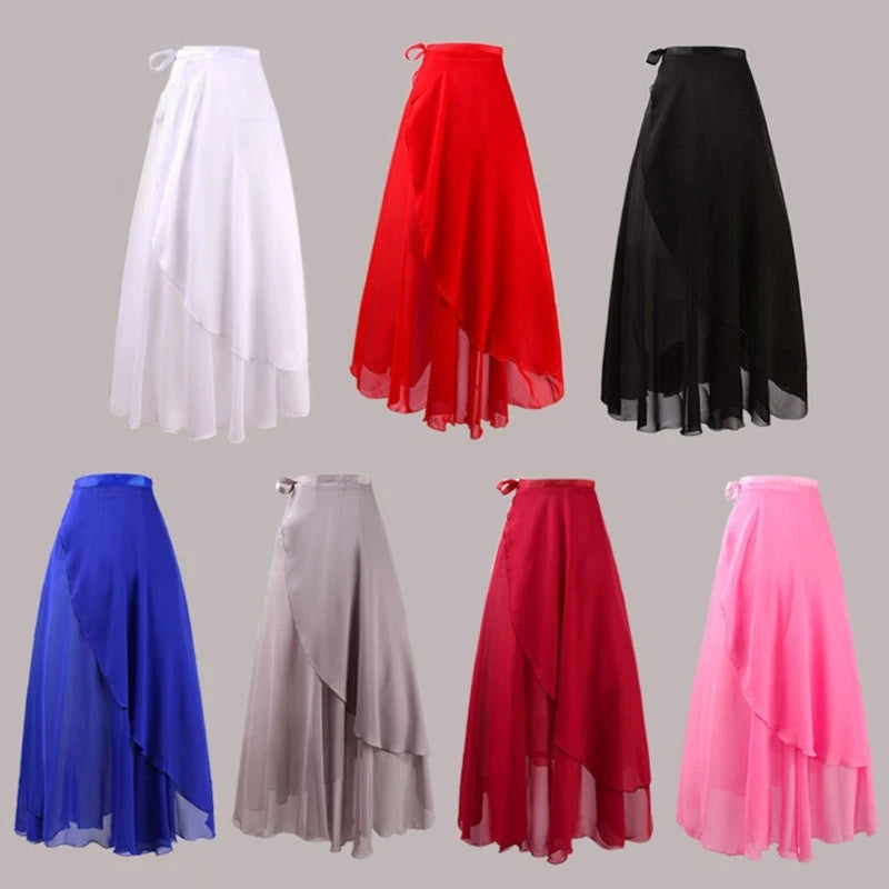 Women Ballet Dance Skirt Asymmetric Long Dance Skirt Wrap Skirt with Tie Waist Skate Over Scarf Skirt Dancewear