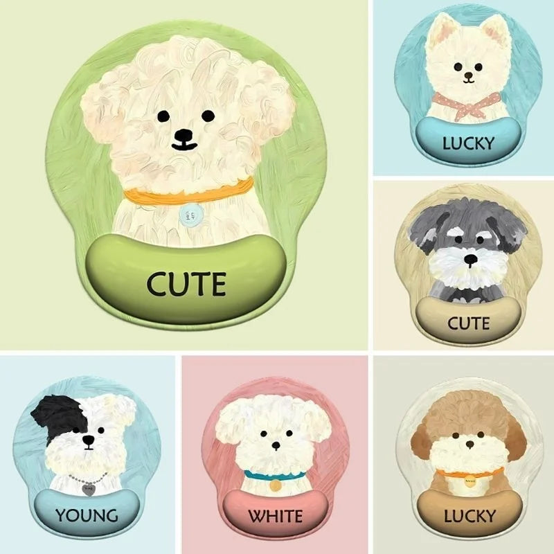 Cartoon Puppy Mouse Pad with Wrist Rest Non-Slip Soft Ergonomic Desk Mat For Office Gaming Computer Desk Universal Mousepad