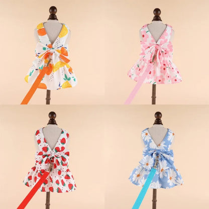 Pet Dog Clothes Spring And Summer Thin Style With Traction Rope Dress For Small Dogs And Cats Suitable For Teddy Bichon Fris