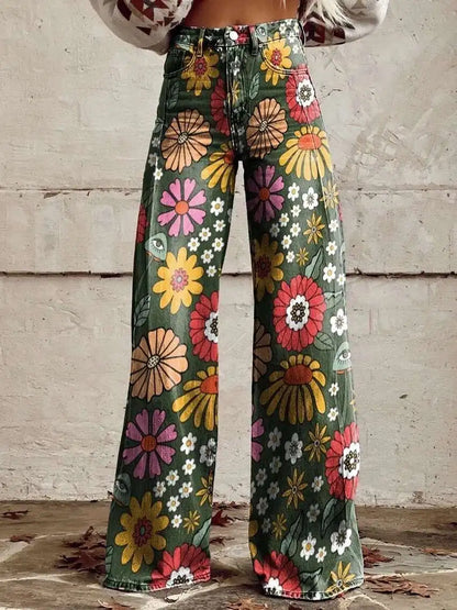 2025 Retro 3D Printing Fashion High Waist Pants High Street Loose Wide Leg Pants for Women Harajuku Trousers Spring Summer