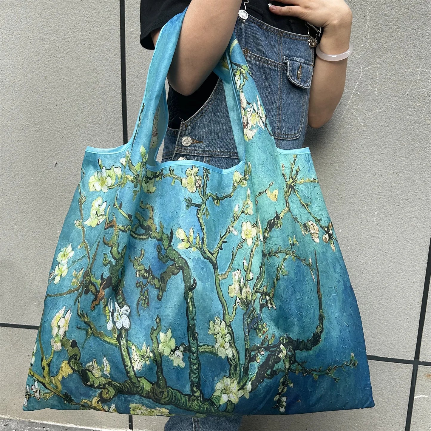 Large Foldable Shopping Bag New Fashion Reusable Grocery Storage Bag Nylon Portable Shoulder Handbag for Travel Pocket Tote Bag