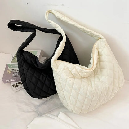 Women's Vintage Nylon Shoulder Underarm Bag Female Casual Waterproof Crossbody Hobo Bags for Lady Quilted Large Capacity Handbag