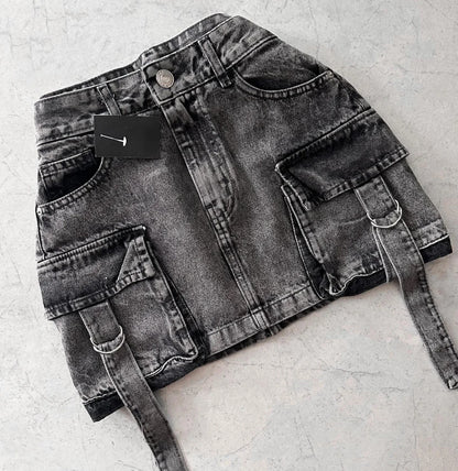 Streetwear Hot Girl Denim Skirt Women Harajuku Retro Gothic Multi Pocket Mini Skirt Fashion Casual Sexy Ultra Short Denim Skirt