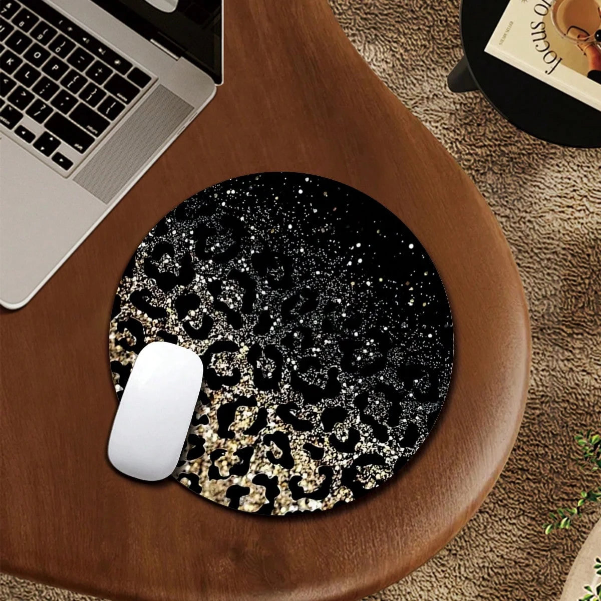 1 leopard print animal cartoon mouse pad, circular office desk mouse pad with anti slip rubber base, office desk accessories