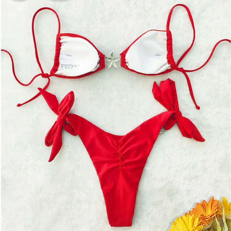 Red Sexy Bikinis 2026 Swimsuit Women Swimwear Push Up Female Beach Swimming Wear Bathing Suits Brazilian Bikini Set Pool Bather