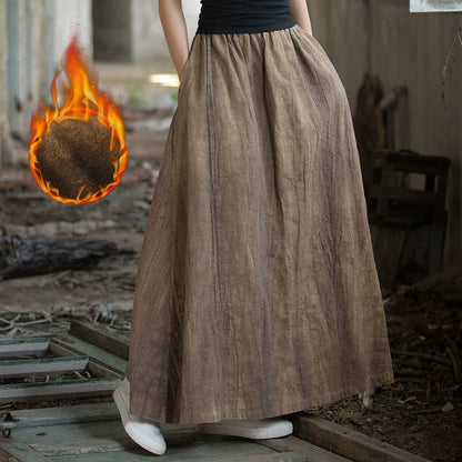 Johnature Women Ramie Tie-dye Skirts Elastic Waist Pockets Vintage Autumn Clothes 2025 New Women A-Line Skirts