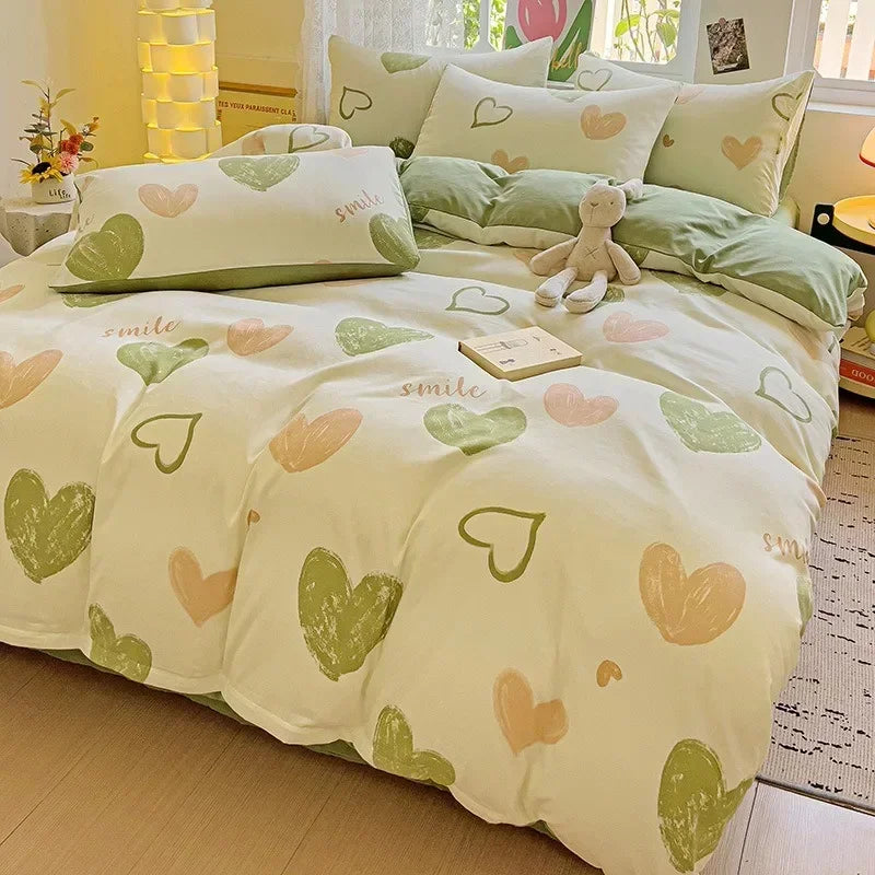 4pcs/set Bedding Set Simplicity Style Twin Queen Size Duvet Cover Flat Sheet Pillowcase Kids Adult Comforter Sets Home Textile