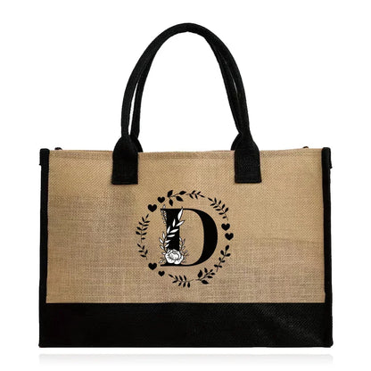 Shopping Bag Burlap Tote Bag Jute Bags Lightweight Handbag Portable LargeCapacity Women Grocery Organizer Garland Letter Pattern