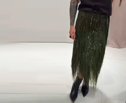Women's Young Versatile Sparkling Tassel Skirt Fashion Design Casual Evening Party Gown 2025 New Elegant Straight Tube Vistidos