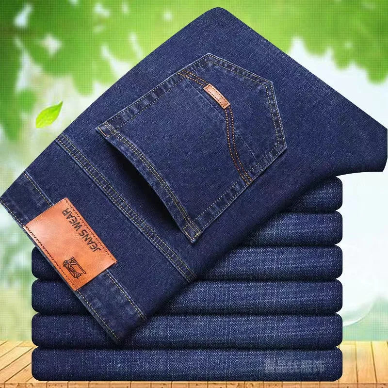 2024 NEW Men's Fashion Business Jeans Classic Style Casual Stretch Slim Jean Pants Male Brand Denim Trousers Black Blue
