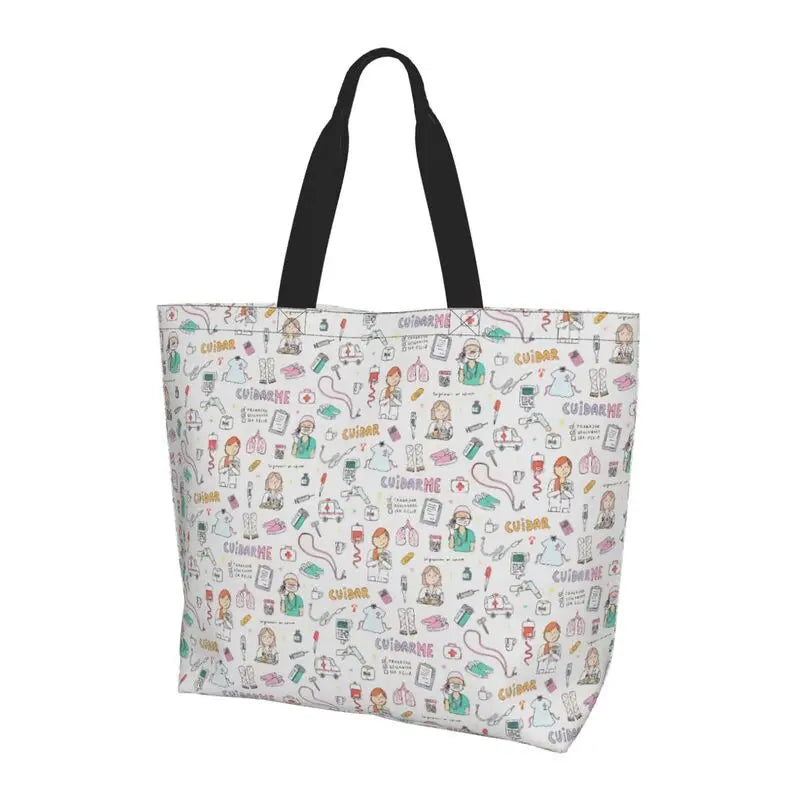 Custom Enfermera En Apuros Doctor Nurse Medical Large Capacity Tote Bag Shoulder Bag Handbags for Women Grocery Shopping Bags