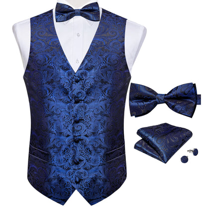 Men's Suit Vest Black Paisley Solid Red Grey Wedding Prom Luxury Waistcoat with Bow Tie Handkerchief Cufflinks Men Clothing