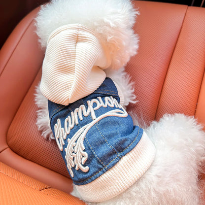 Pet Clothes Dog Cat Cat Out Handsome Cute Comfortable Champion Embroidered Blue Coat Hoodie