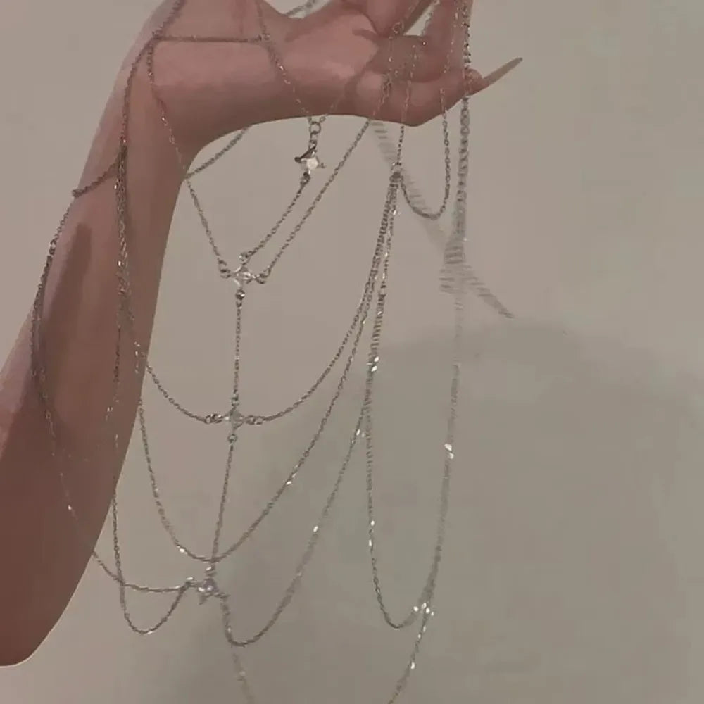 Body Jewelry Glitter Rhinestone Bust Chain Sexy Multilayer Silver Body Chain Luxury Trend Body Chain Jewelry Party