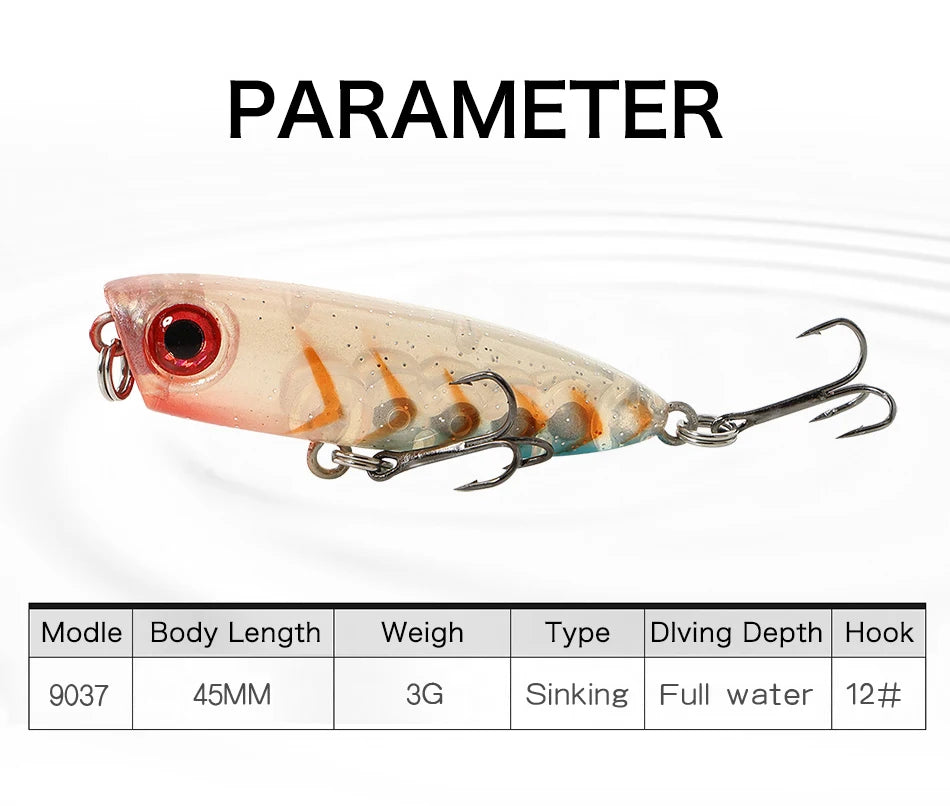 1pcs 45mm 3g Sinking Pencil Fishing Lures Mini Popper Walking Dog Artificial Hard Bait Pesca Wobbler Swimbait Tackle Accessories