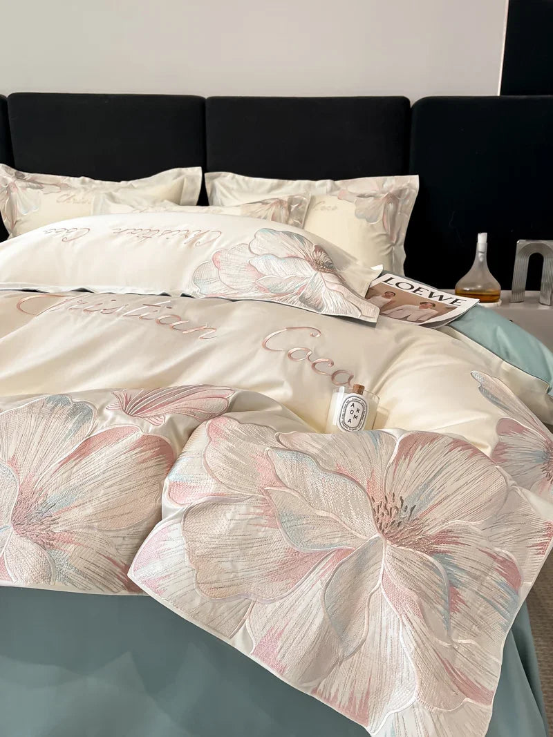 High-end Light Luxury Class A Long-staple Pure Cotton Floral Embroidery Quilt Cover Soft Bare Bed Line Comforter Bedding Sets