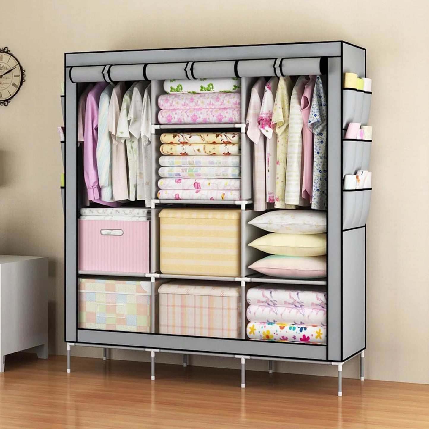 Closet Wardrobe Portable Organizer Storage Rack Clothes Shoe Clothing Shelf Dustproof Non-woven Fabric Quick and Easy to Assembl