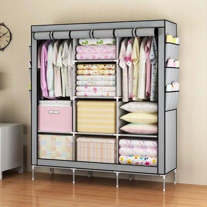 Closet Wardrobe Portable Organizer Storage Rack Clothes Shoe Clothing Shelf Dustproof Non-woven Fabric Quick and Easy to Assembl