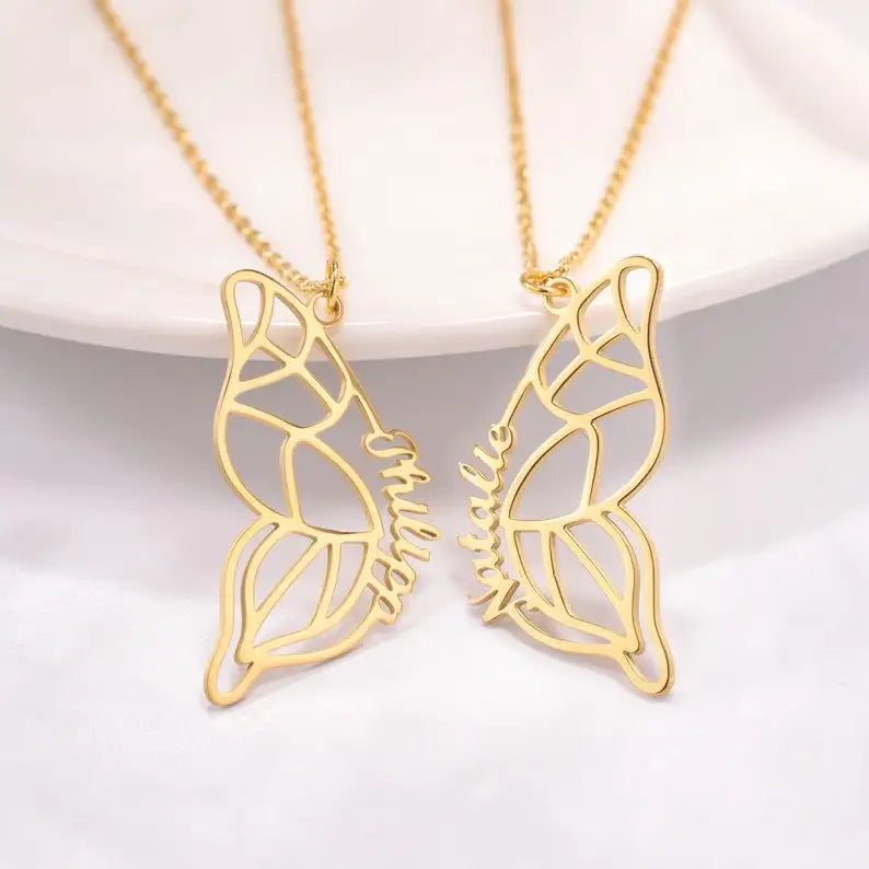 Stainless Steel Two Butterfly Necklace Personalized Butterfly Wings Necklace Best Friends Necklace Set Custom BFF Necklace
