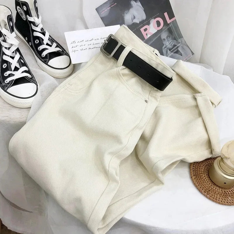 High Waist Harlan Denim Jeans Women Students Straight Leg Loose Slimming Spring Autumn New Style Old Dad Cucumber Trendy