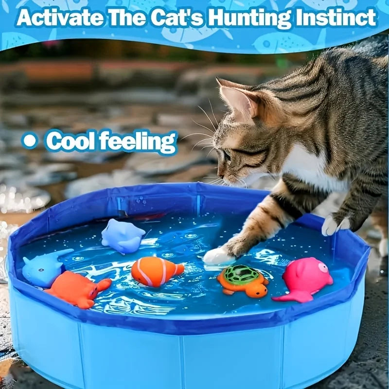Pet Play Pool, Blue, Outdoor Leisure and Entertainment Pet Toys, Cat and Dog Water Pool, Cat Training Props