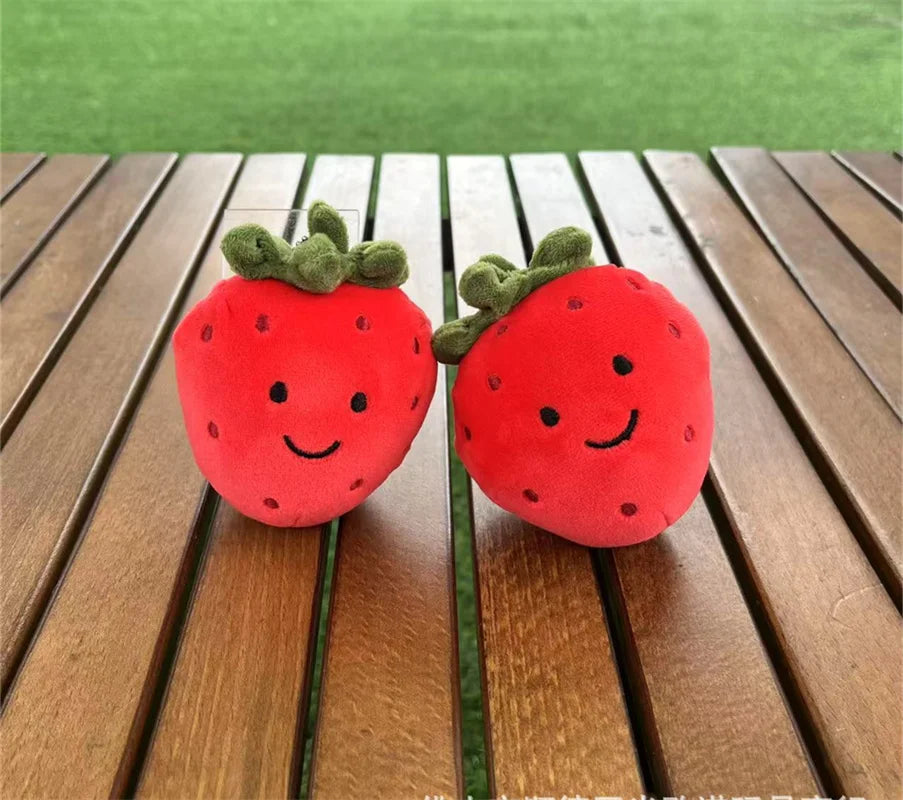 10CM Red Strawberry Fruit Cute Face Expression Stuffed Garden Series Plush Comfort Toy