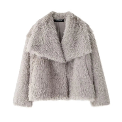 HH 2025 Winter Coats For Women Fashion New Faux Fur Long Sleeves Loose Coat Female Versatile High Street Women's Cardigan