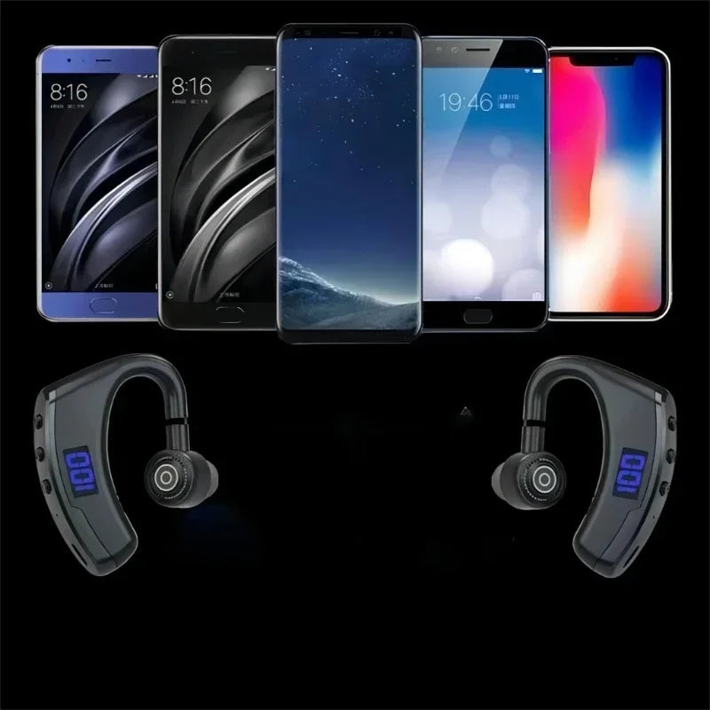 Digital Display Headset Headphone Handsfrees Wireless Ear Hook Earphone Noise Reductions and Sweat Proof for all smartphones