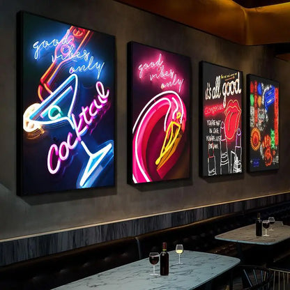 Bar decoration painting Cyberpunk Internet cafe wall LED light hanging painting E-sports room KTV atmosphere Neon light mural