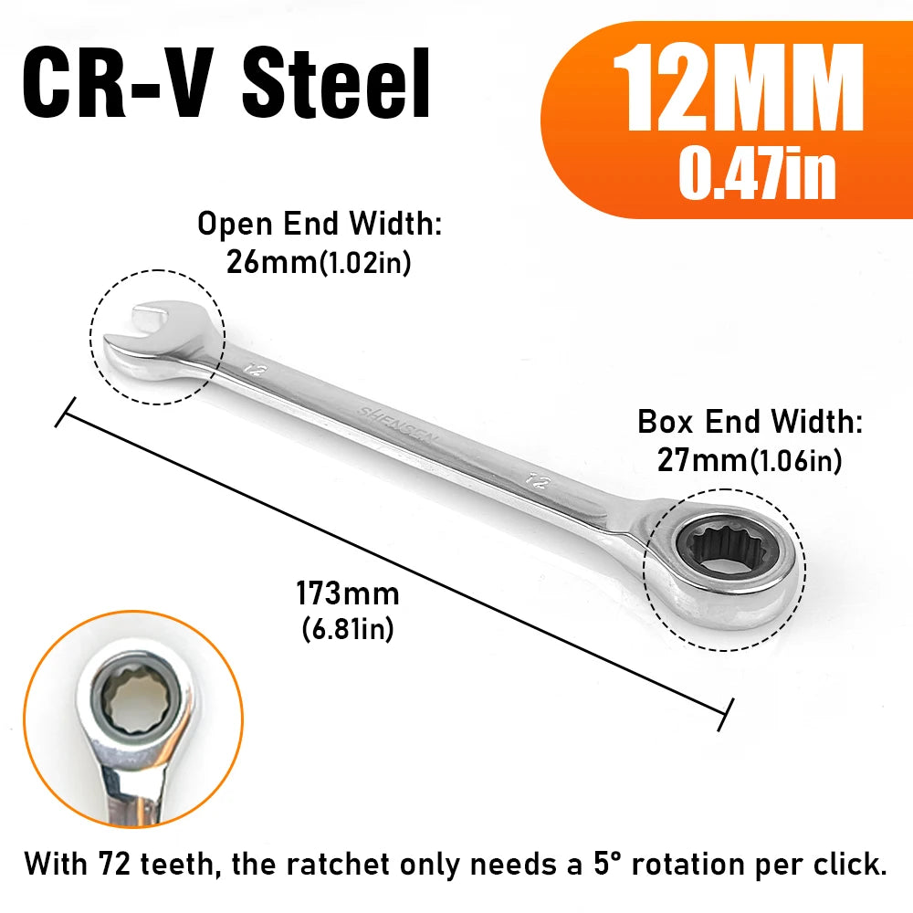 72-Tooth Ratchet Wrench 6-17mm Dual-Use Reversible Open-End Mechanism for Automotive & Bicycle Repair