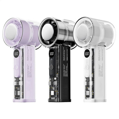 Portable Handheld Fan Transparent 100 Speeds USB Rechargeable 3000mAh Mini Portable Personal Fan for Home Office Travel Picnic