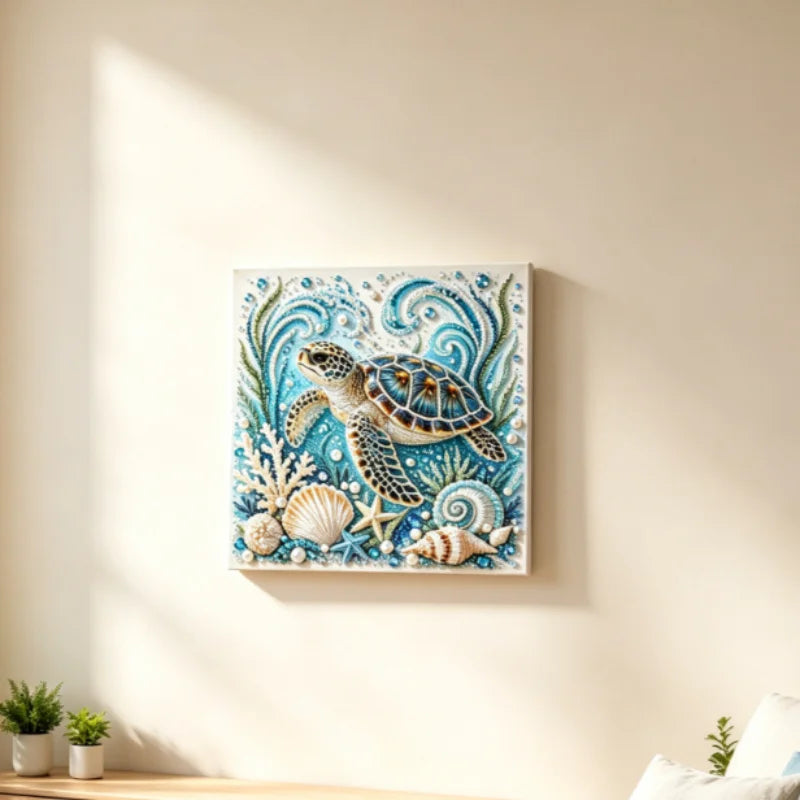 DIY Pearl Bead Embroidery Painting,Ocean Marine Animals Whale Turtle Dolphin Underwater Bead Art, Coastal Nautical Wall Decor