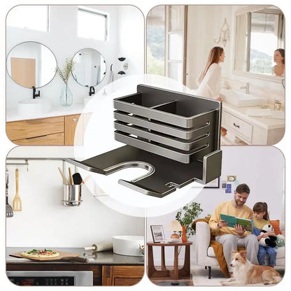 Bathroom Shelf on The Wall Without Drilling Multifunctional Storage Shelves Organizer Bathroom Hair Dryer Holder Toilet Cradle