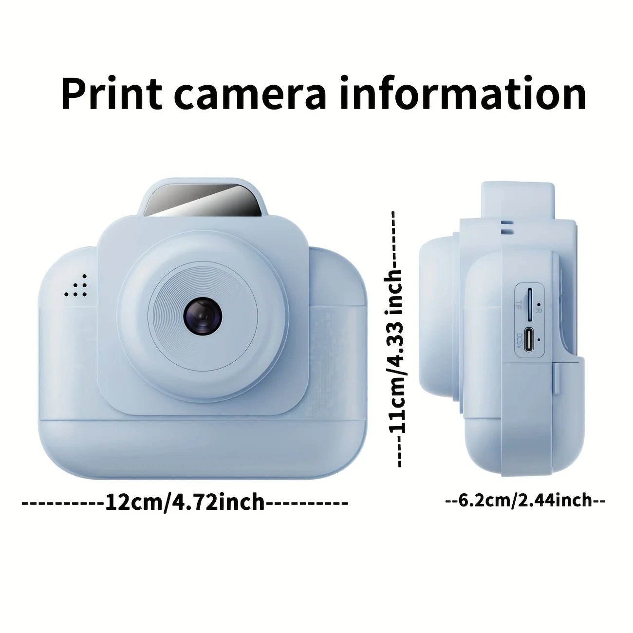 Portable photo printer (blue) with rechargeable battery and 4 rolls of thermal paper /1g card-instant photo printing