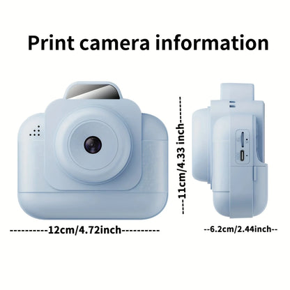 Portable photo printer (blue) with rechargeable battery and 4 rolls of thermal paper /1g card-instant photo printing