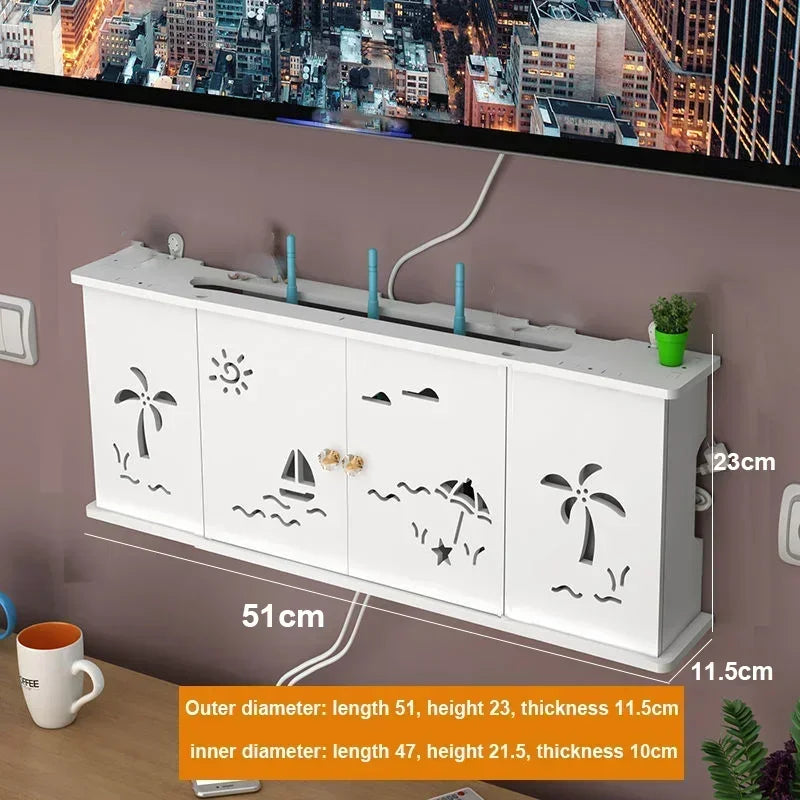 Large Wireless Wifi Router Shelf Storage Boxes Cable Power Plus Wire Bracket Wood-Plastic Wall Hanging Plug Board DIY Home Decor