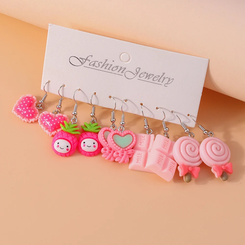 5pairs/set Cute Candy Chocolate Earrings for Women Girls 3D Food Dangle Earrings Kids Jewelry Gifts