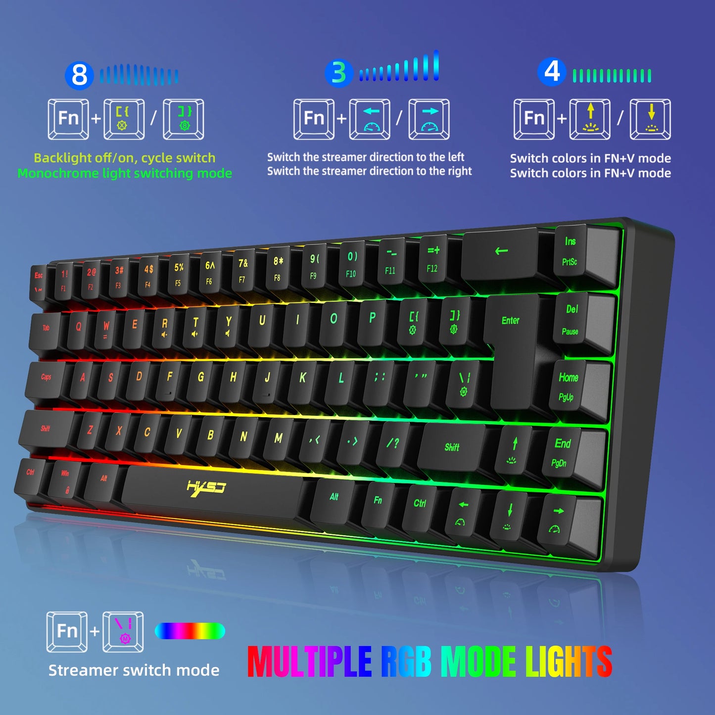 68-key gaming keyboard and mouse kit RGB backlit portable game wired membrane keyboards wireless mice mause for Home office