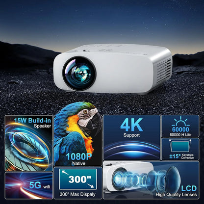 POWERFUL Portable 13000Lux Projector Native 4K 1080P Android 14 WiFi 6 Bluetooth 5.4 Home Movie Outdoor FHD Projectors Beamer